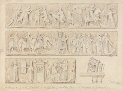 Sculpture on a Suite of Capitals in the Cloisters of the Abbey Church of Saint Georges de Bocherville by John Sell Cotman